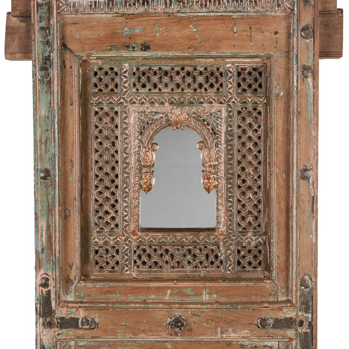 Detail From Antique Teak Tiwalia Shrine Mirror From Bikaner | Indigo Antiques