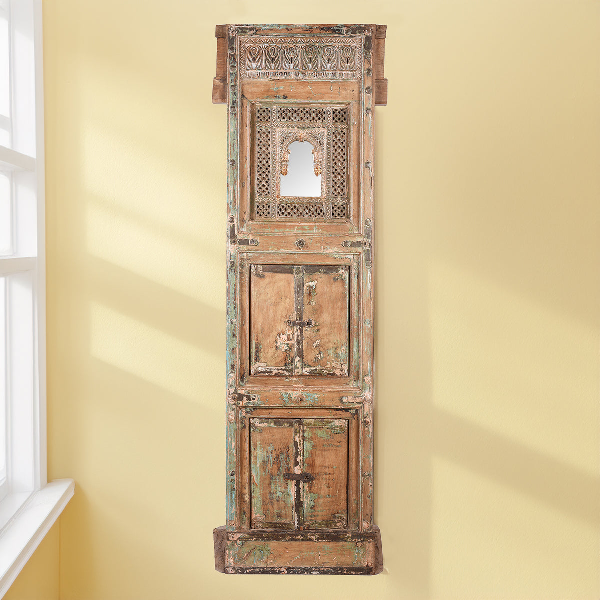 Antique Teak Tiwalia Shrine Mirror From Bikaner | Indigo Antiques