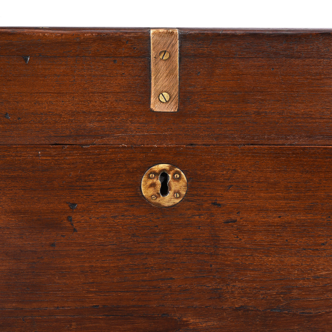Key Hole Detail From Antique Brass Bound Teak Military Chest From Rajasthan -19th Century | Indigo Antiques