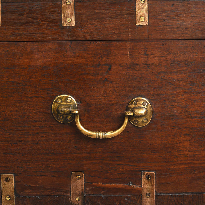 Handle Detail From Antique Brass Bound Teak Military Chest From Rajasthan -19th Century | Indigo Antiques