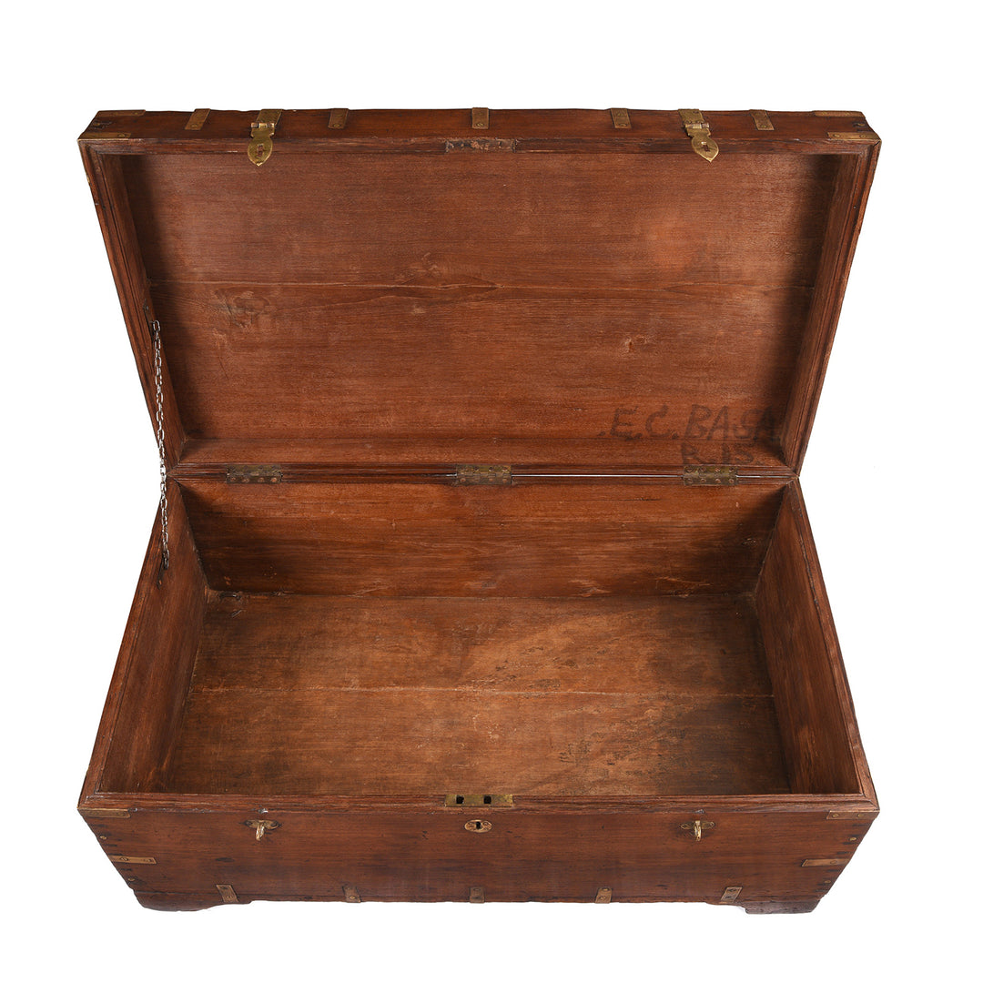 Interior Of Antique Brass Bound Teak Military Chest From Rajasthan -19th Century | Indigo Antiques