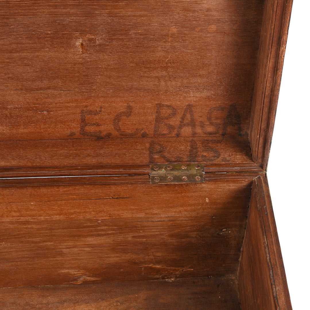 Name Detail From Antique Brass Bound Teak Military Chest From Rajasthan -19th Century | Indigo Antiques