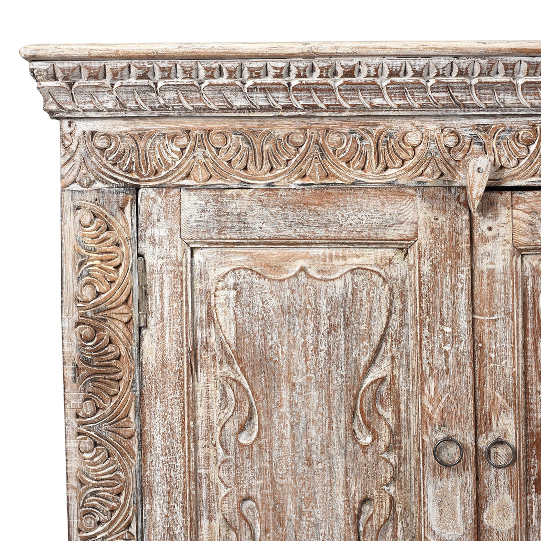 Corner Detail From Reclaimed Teakwood Sideboard With Painted Finish | Indigo Antiques