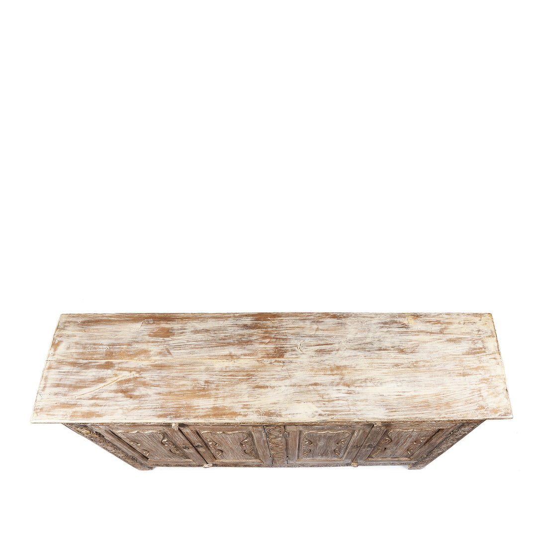 Top Down View Of Reclaimed Teakwood Sideboard With Painted Finish | Indigo Antiques