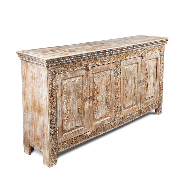 Angled View Of Reclaimed Teakwood Sideboard With Painted Finish | Indigo Antiques