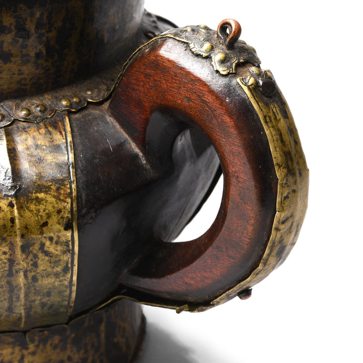 Handle Detail From Antique Yak Leather & Brass Tibetan Teapot | Indigo Antiques