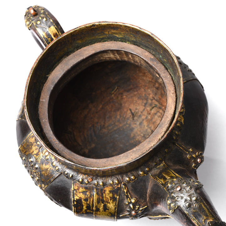 Interior Of Antique Yak Leather & Brass Tibetan Teapot | Indigo Antiques