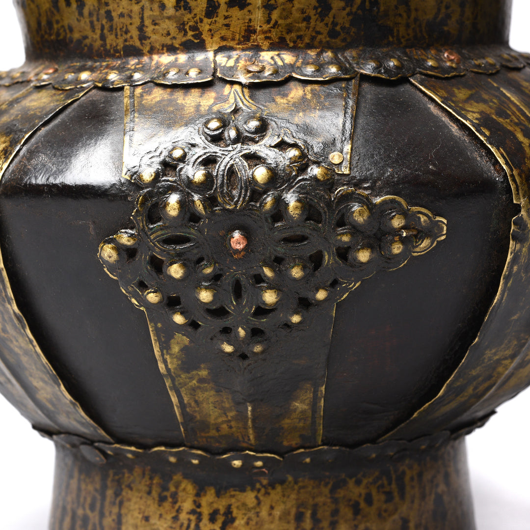 Detail From Antique Yak Leather & Brass Tibetan Teapot | Indigo Antiques
