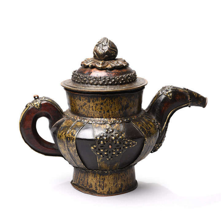 Antique Yak Leather & Brass Tibetan Teapot | Indigo Antiques