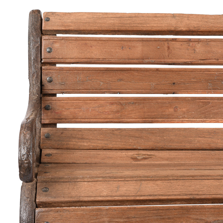 Corner Detail From Antique Cast Iron Slatted Teak Coalbrookdale Bench | Indigo Antiques