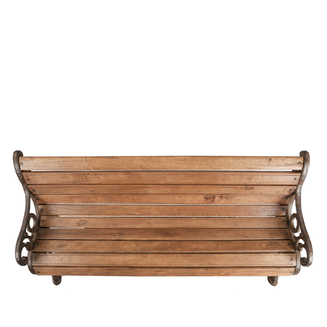 Top Down View Of Antique Cast Iron Slatted Teak Coalbrookdale Bench | Indigo Antiques