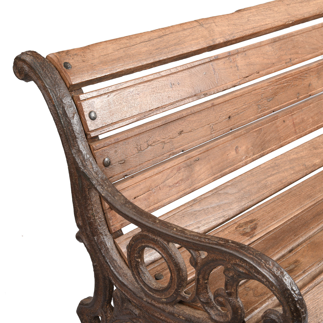 End Ironwork Detail From Antique Cast Iron Slatted Teak Coalbrookdale Bench | Indigo Antiques
