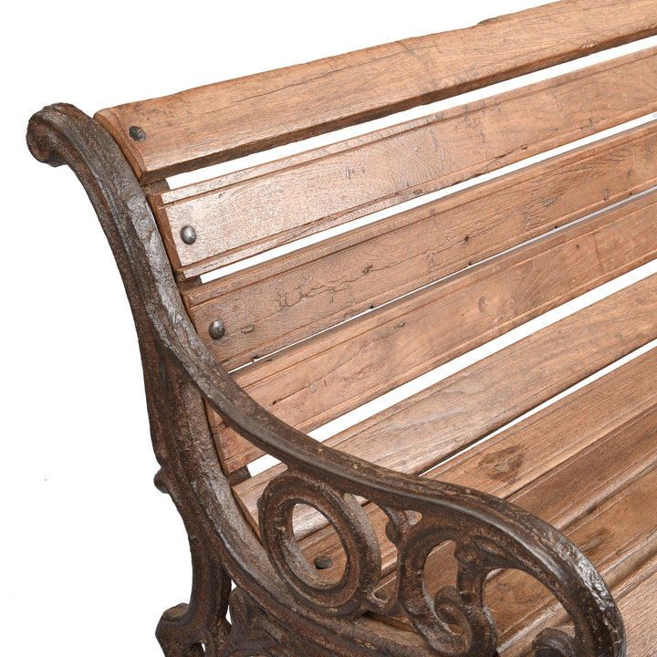 End Ironwork Detail From Antique Cast Iron Slatted Teak Coalbrookdale Bench | Indigo Antiques