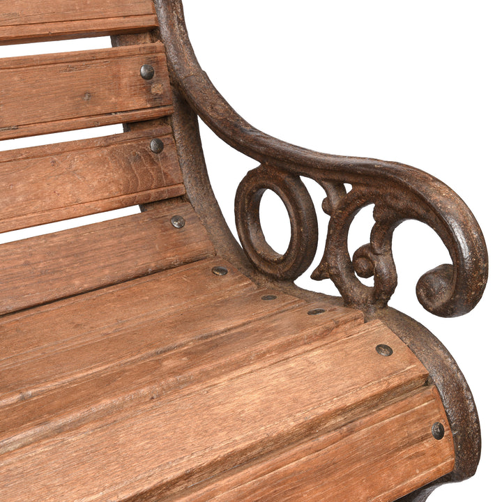 Arm Rest Detail From Antique Cast Iron Slatted Teak Coalbrookdale Bench | Indigo Antiques