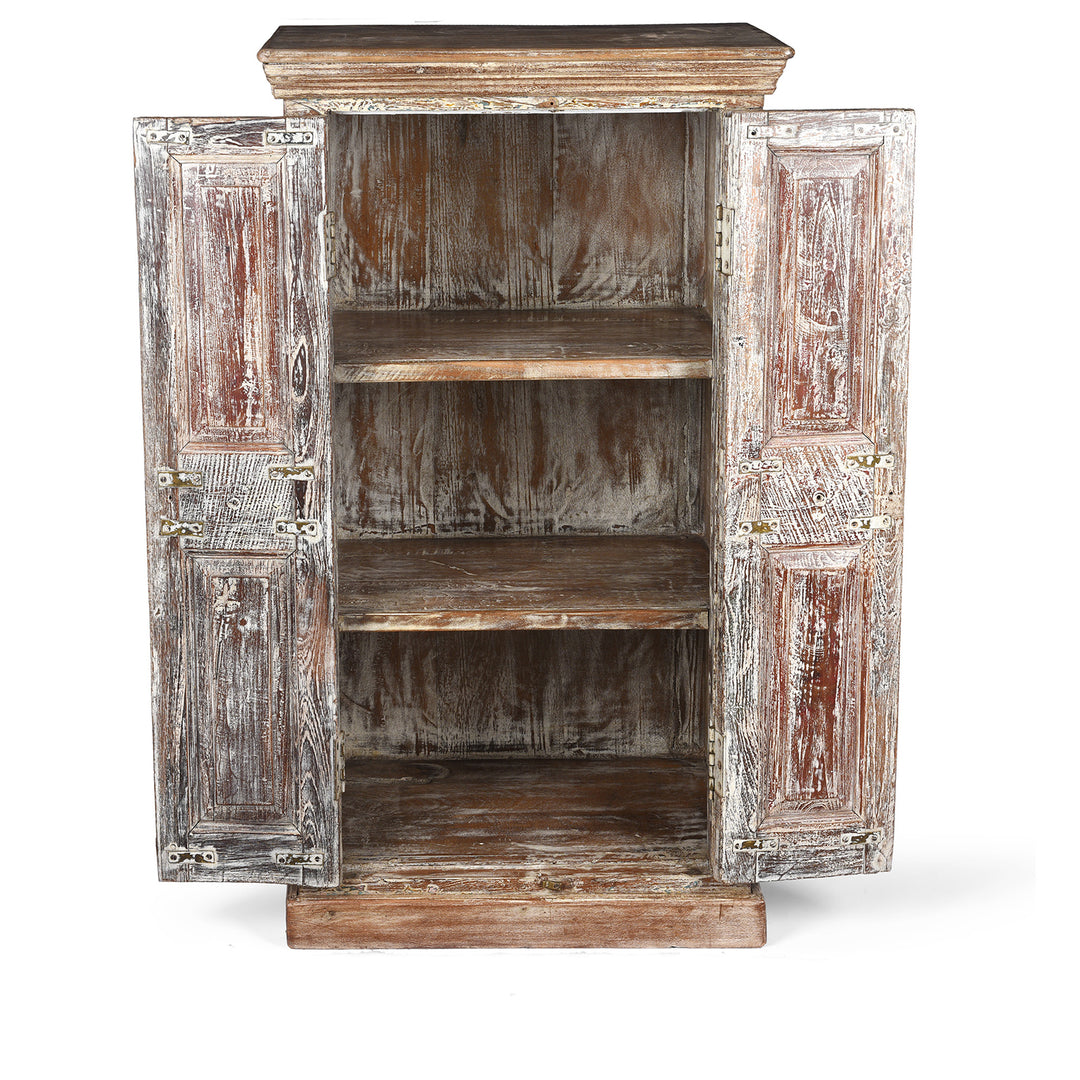 Open Doors View From Reclaimed 2 Door Teakwood Cabinet With Old Paint | Indigo Antiques