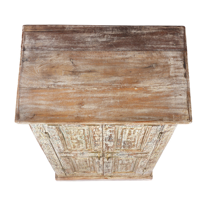 Top Down View Of Reclaimed 2 Door Teakwood Cabinet With Old Paint | Indigo Antiques