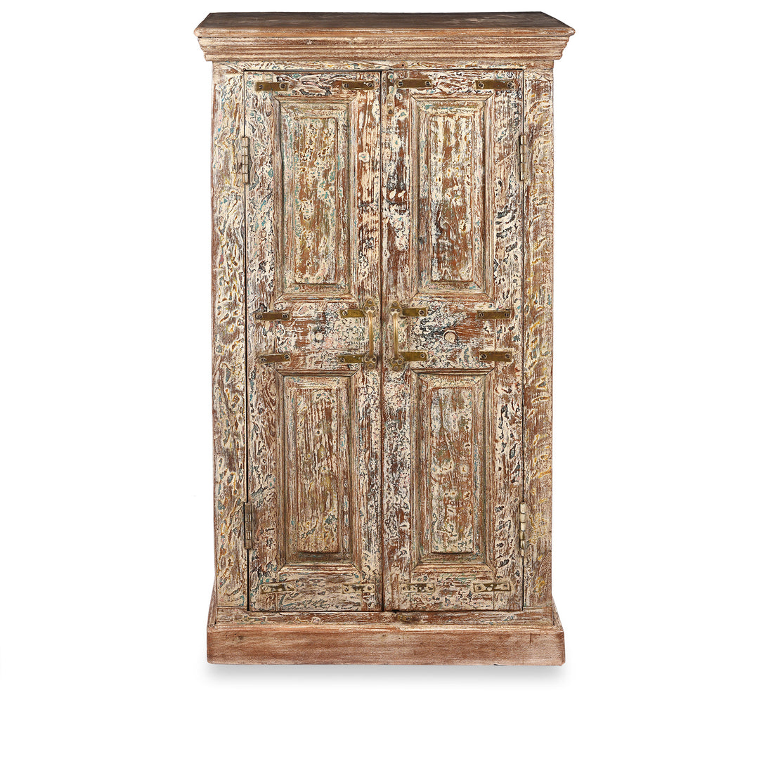 Reclaimed 2 Door Teakwood Cabinet With Old Paint | Indigo Antiques