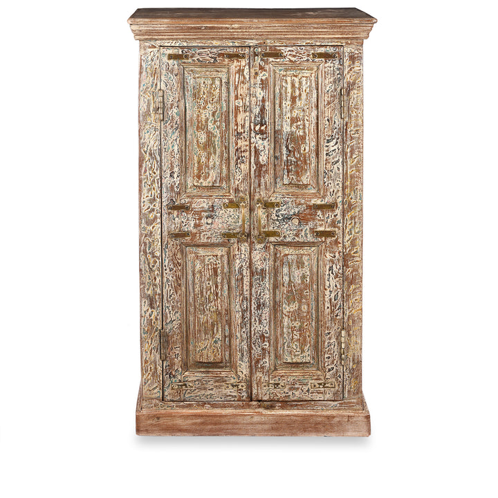 Reclaimed 2 Door Teakwood Cabinet With Old Paint | Indigo Antiques