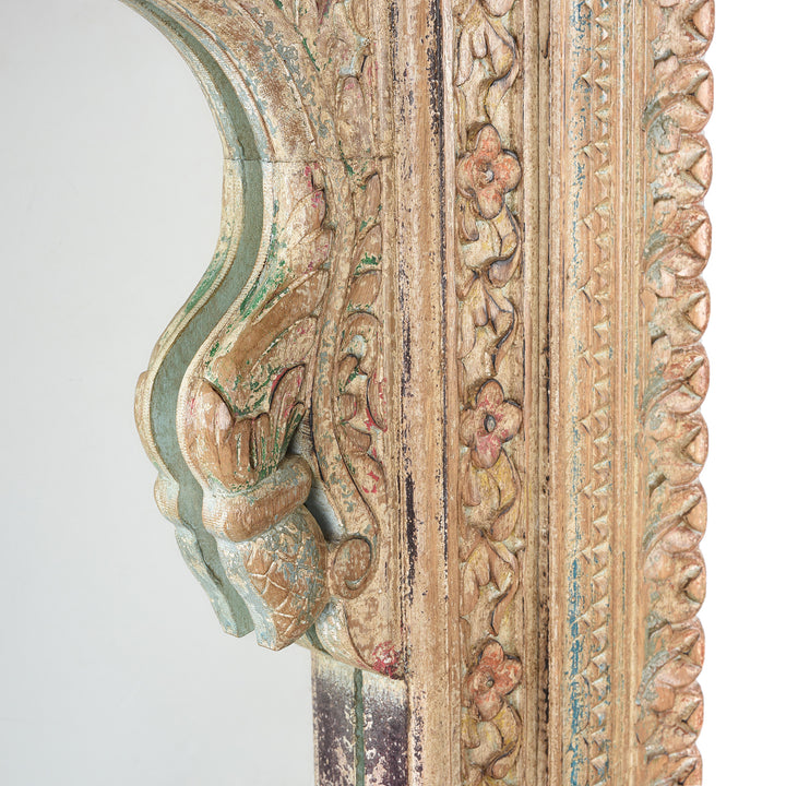 Carving Detail From Carved Large Mihrab Mirror Frame - Limed And Painted Finish | Indigo Antiques