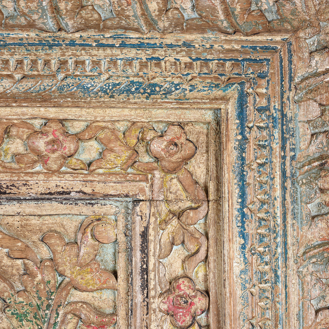 Carving Detail From Carved Large Mihrab Mirror Frame - Limed And Painted Finish | Indigo Antiques