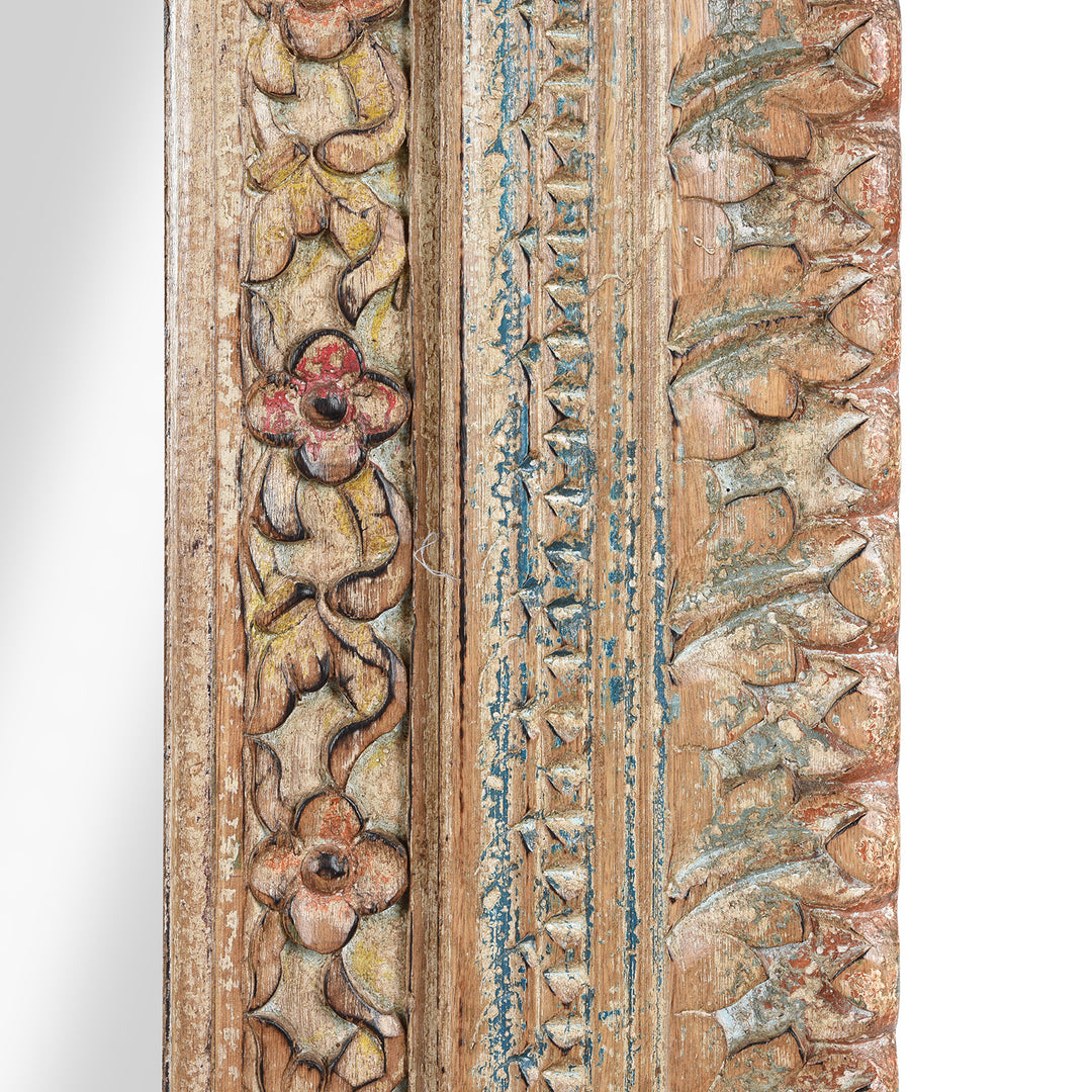 Carving Detail From Carved Large Mihrab Mirror Frame - Limed And Painted Finish | Indigo Antiques