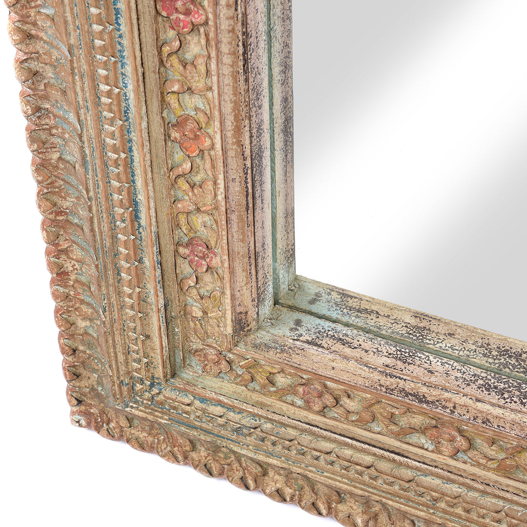 Carving Detail From Carved Large Mihrab Mirror Frame - Limed And Painted Finish | Indigo Antiques