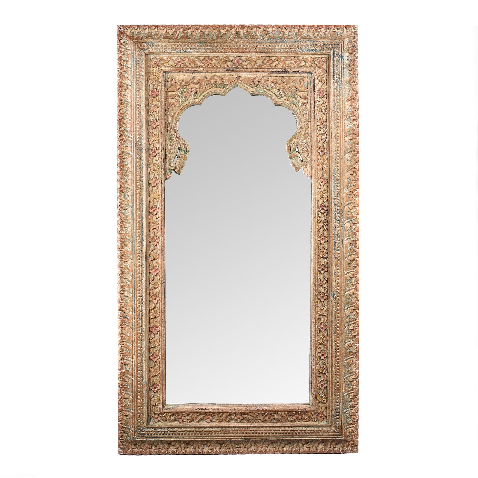 Carved Large Mihrab Mirror Frame - Limed And Painted Finish | Indigo Antiques