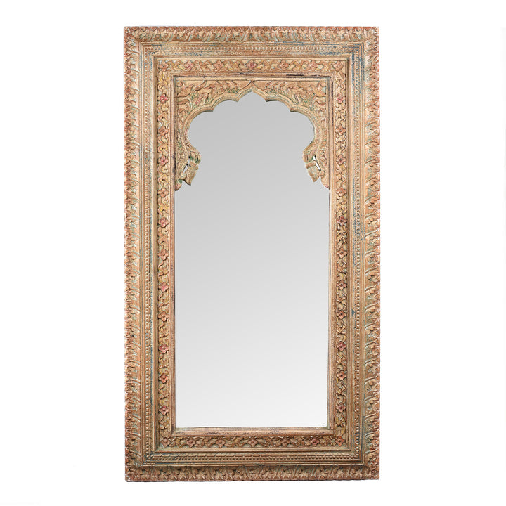 Carved Large Mihrab Mirror Frame - Limed And Painted Finish | Indigo Antiques