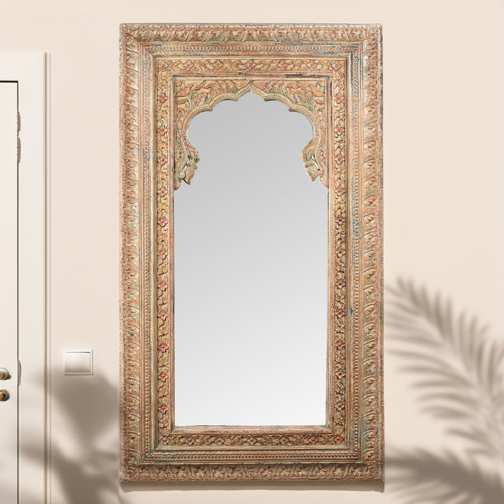 Carved Large Mihrab Mirror Frame - Limed And Painted Finish | Indigo Antiques