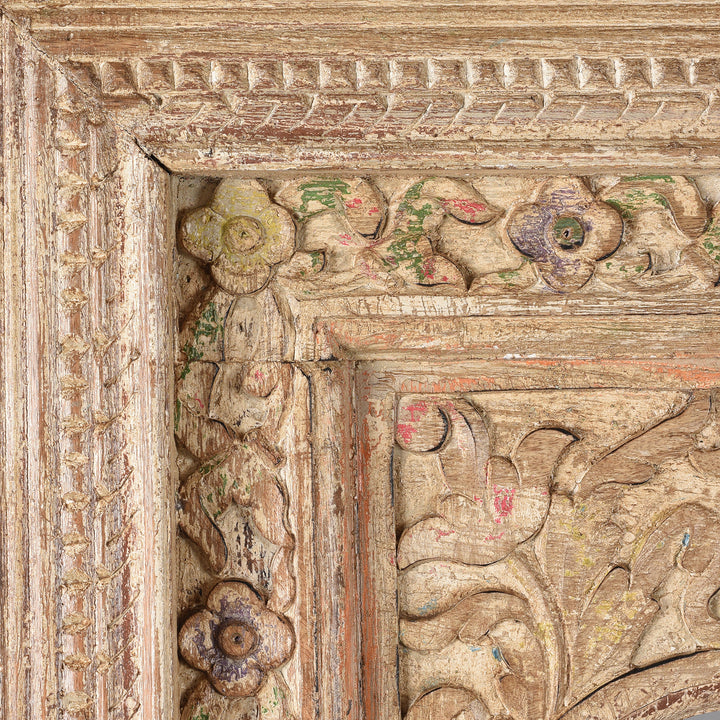 Carving Detail From Carved Large Mihrab Mirror Frame - Limed And Painted Finish | Indigo Antiques