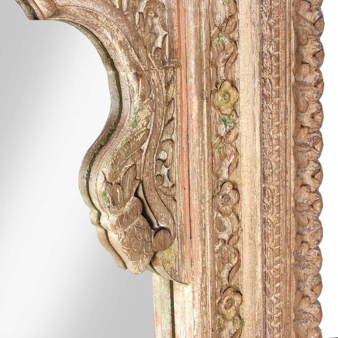 Carving Detail From Carved Large Mihrab Mirror Frame - Limed And Painted Finish | Indigo Antiques
