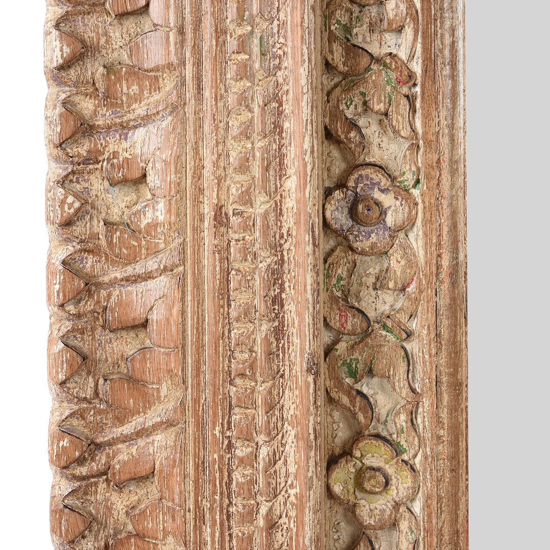 Carving Detail From Carved Large Mihrab Mirror Frame - Limed And Painted Finish | Indigo Antiques