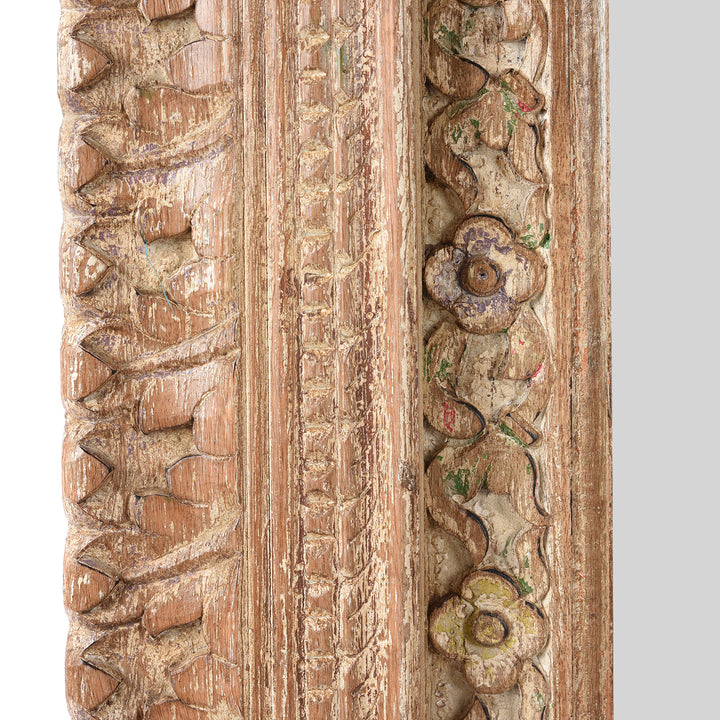 Carving Detail From Carved Large Mihrab Mirror Frame - Limed And Painted Finish | Indigo Antiques