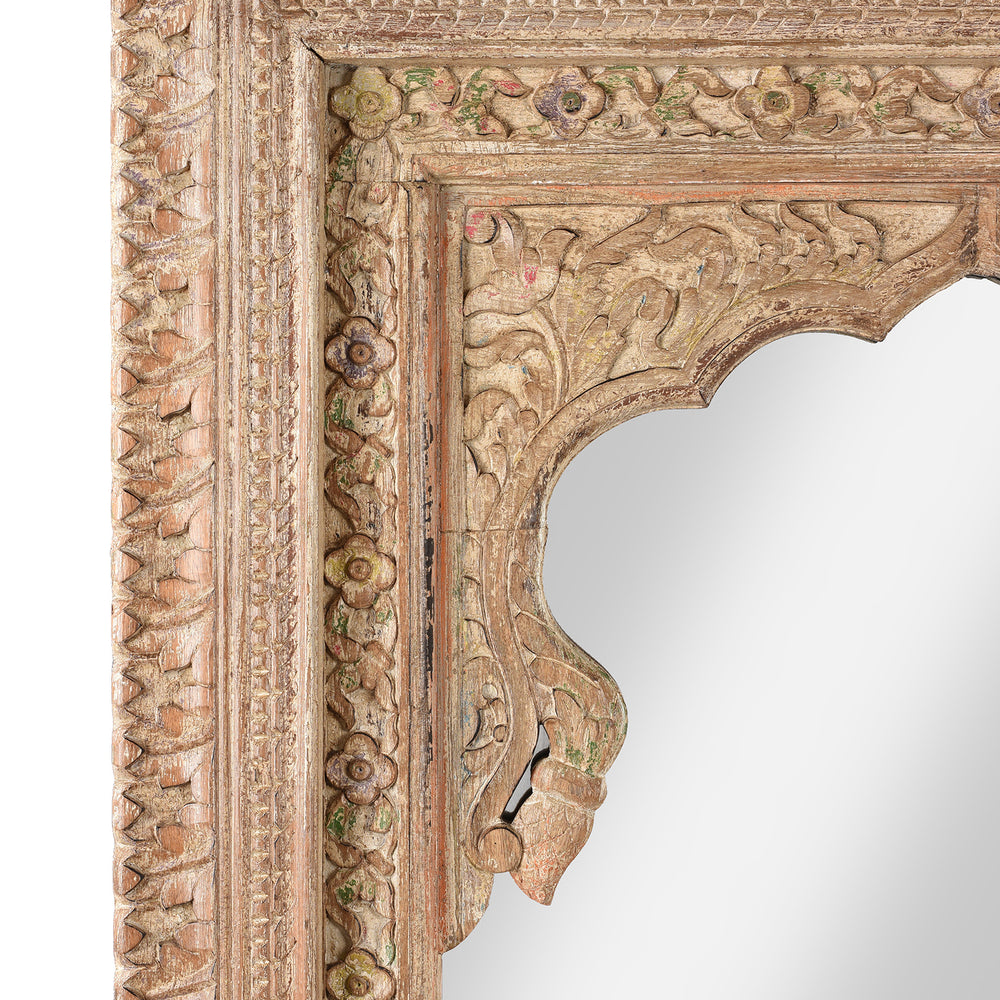 Carving Detail From Carved Large Mihrab Mirror Frame - Limed And Painted Finish | Indigo Antiques