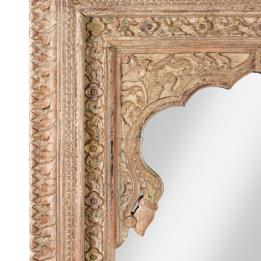 Carving Detail From Carved Large Mihrab Mirror Frame - Limed And Painted Finish | Indigo Antiques