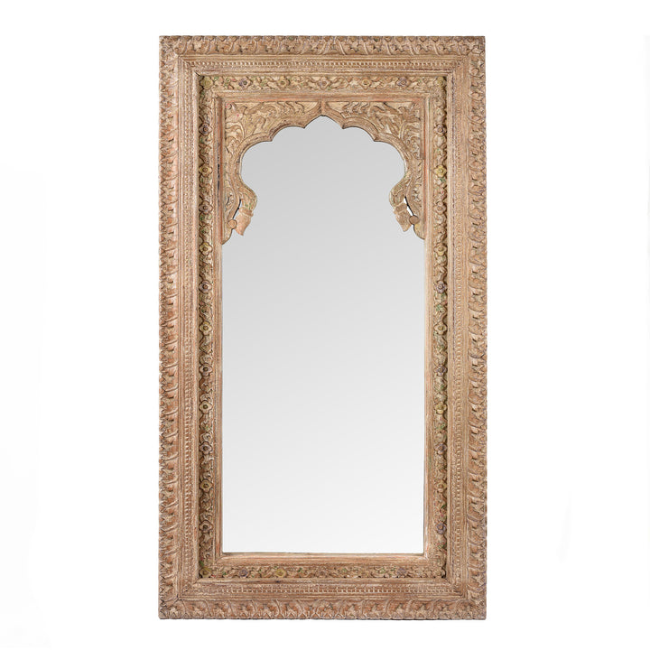 Carved Large Mihrab Mirror Frame - Limed And Painted Finish | Indigo Antiques