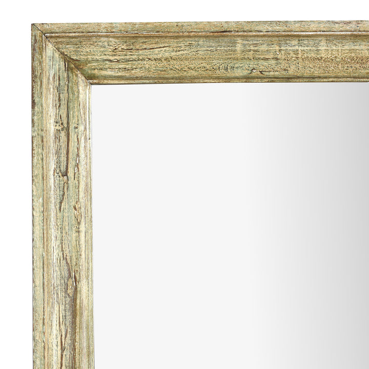 Corner Detail From Large Green Painted Mirror Made From Reclaimed Teak | Indigo Antiques