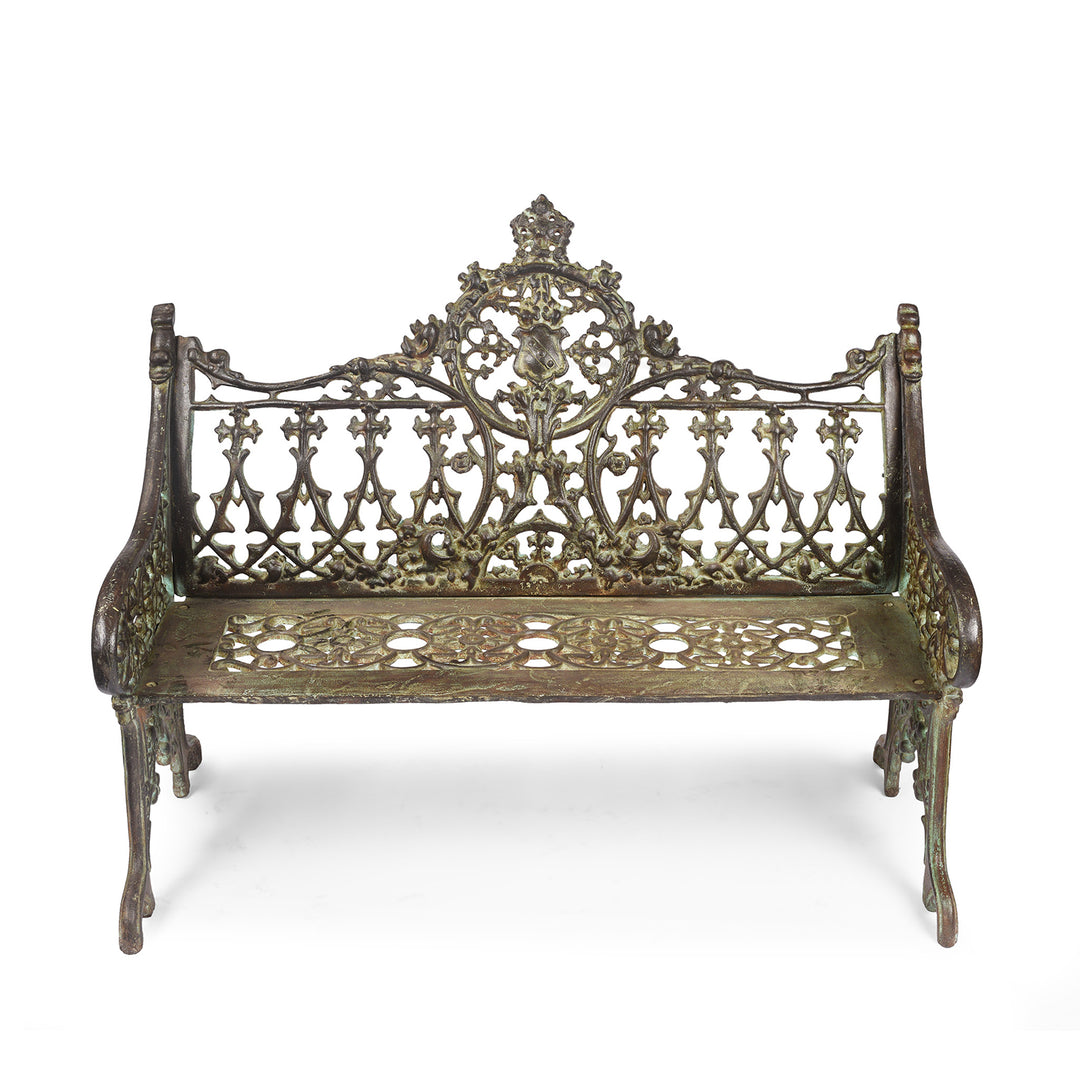 Gothic Cast Iron Garden Bench - Coalbrookdale Style | Indigo Antiques