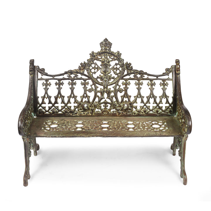 Gothic Cast Iron Garden Bench - Coalbrookdale Style | Indigo Antiques