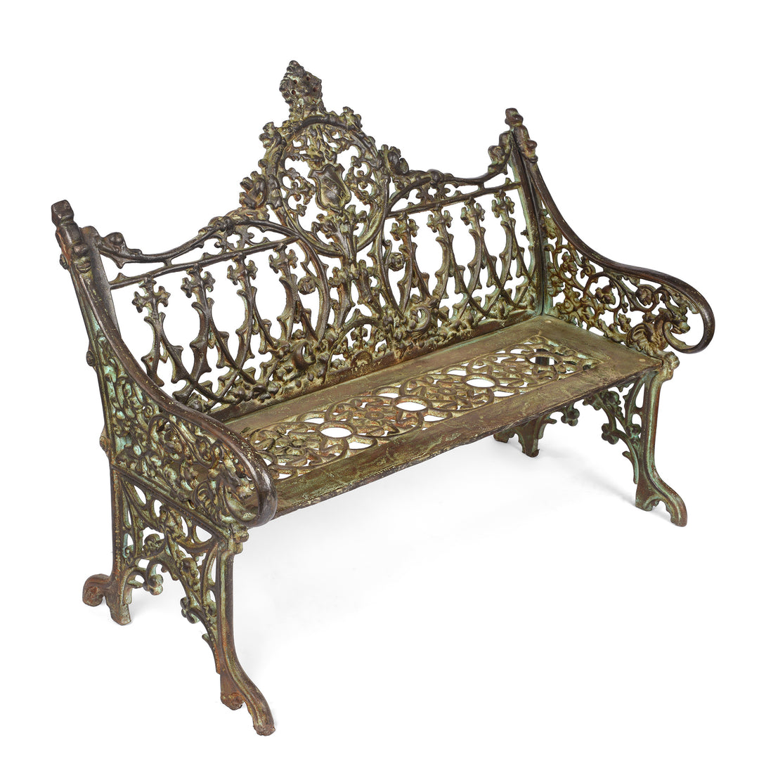 Gothic Cast Iron Garden Bench - Coalbrookdale Style | Indigo Antiques