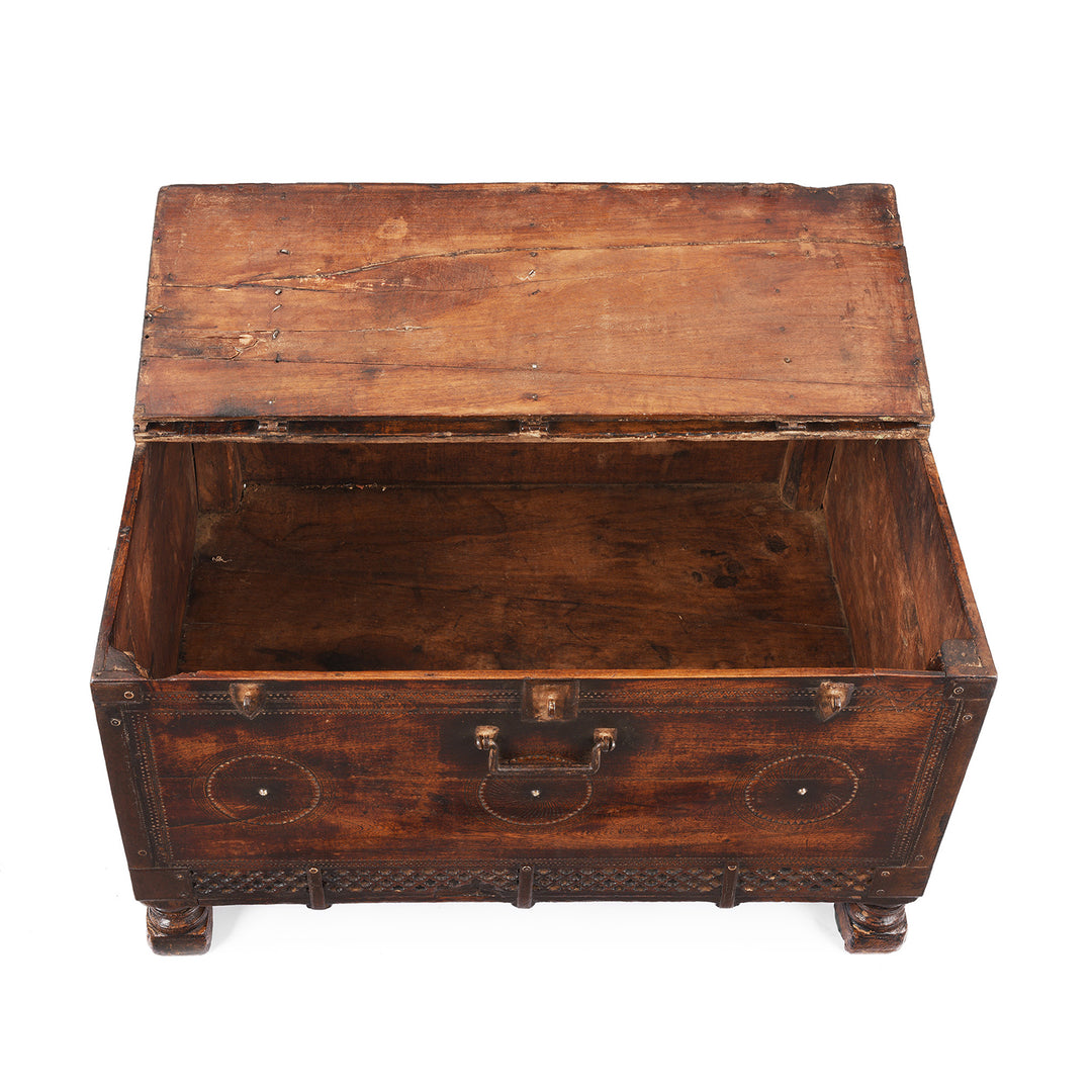 Interior Of Antique Indian Chip Carved Merchants Box | Indigo Antiques