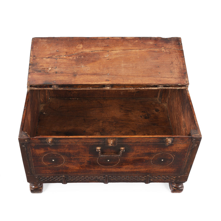 Interior Of Antique Indian Chip Carved Merchants Box | Indigo Antiques
