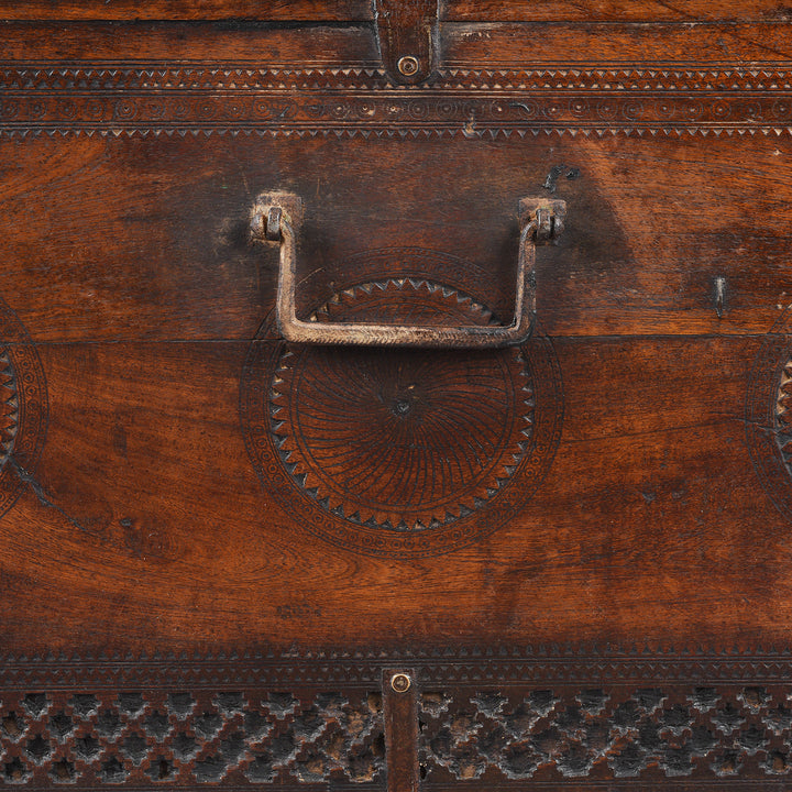 Handle Detail From Antique Indian Chip Carved Merchants Box | Indigo Antiques