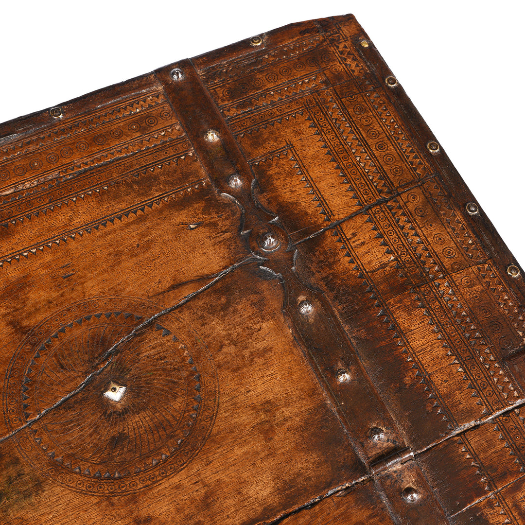 Corner Detail From Antique Indian Chip Carved Merchants Box | Indigo Antiques