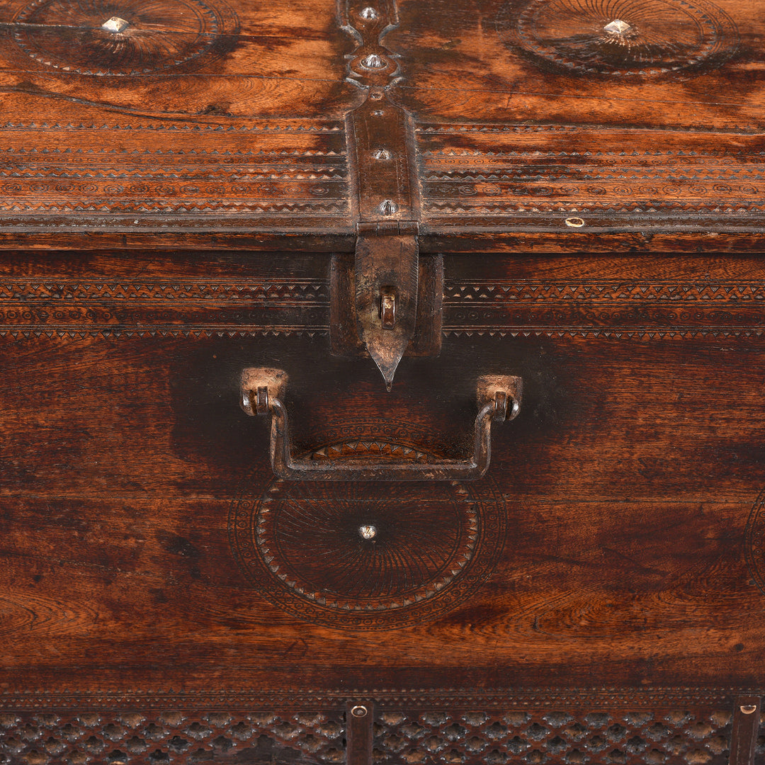 Latch Detail From Antique Indian Chip Carved Merchants Box | Indigo Antiques