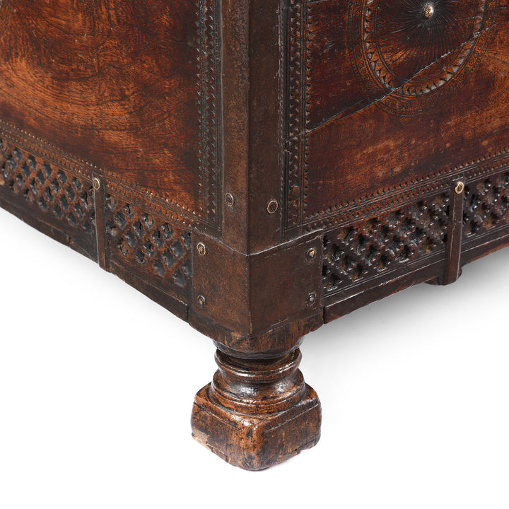 Leg Detail From Antique Indian Chip Carved Merchants Box | Indigo Antiques