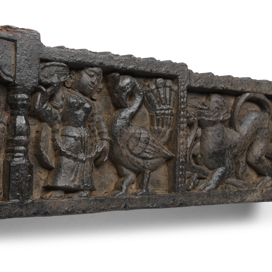 Carving Detail From Antique Carved Tribal Lintel Panel From Kangra Valley | Indigo Antiques