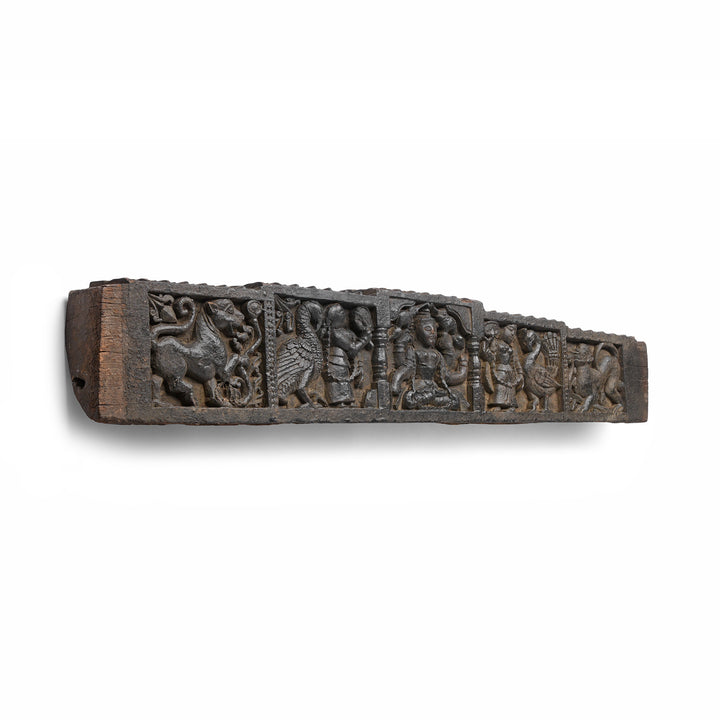 Angled View Of Antique Carved Tribal Lintel Panel From Kangra Valley | Indigo Antiques