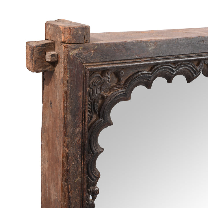 Depth Detail From Antique Carved Teak Window Mirror From Rajasthan 19th Century | Indigo Antiques