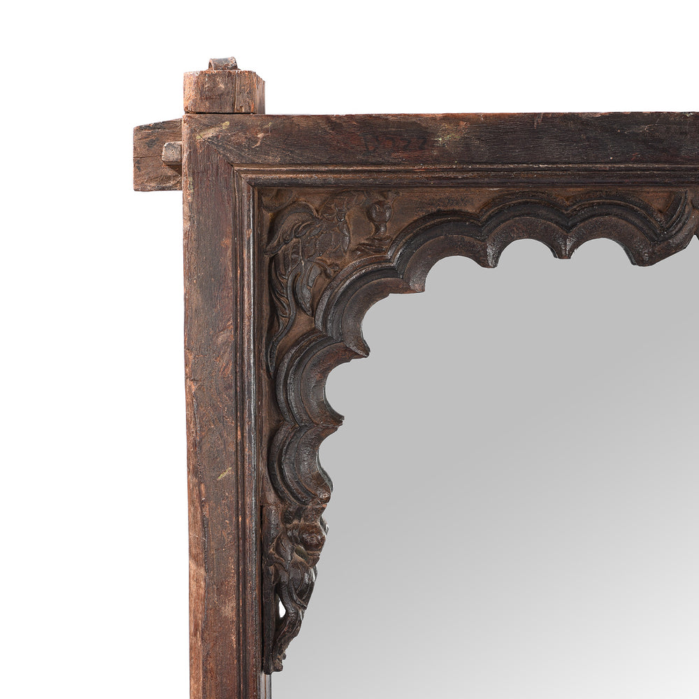 Corner Detail From Antique Carved Teak Window Mirror From Rajasthan 19th Century | Indigo Antiques